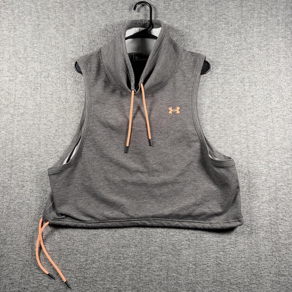 Under Armour Tank Top Womens XL Gray Cropped Cowl Neck Drawstring Athletic